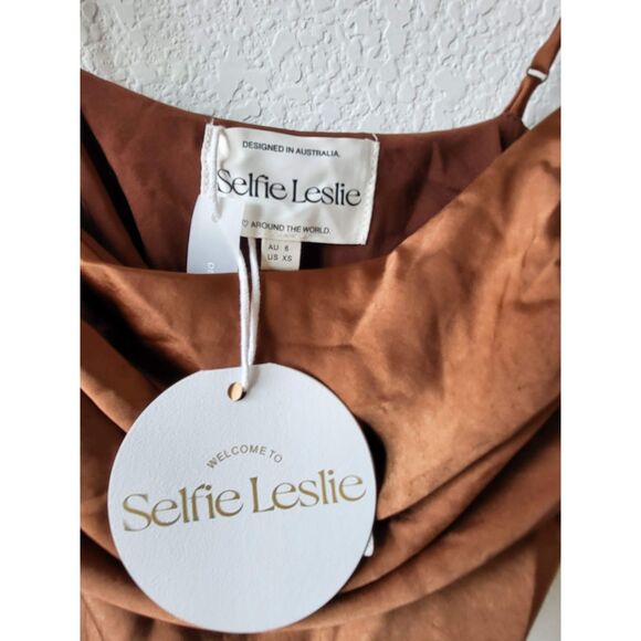 Selfie Leslie Chocolate Satin Slip Dress XS – NWT - Picture 6 of 6